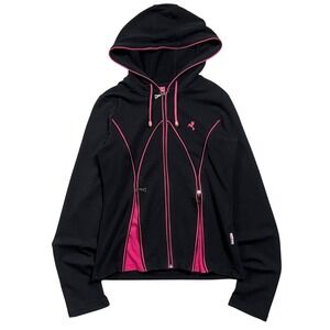 Blue Shark Womens Zip Up Hoodie Black Pink Bird Logo Athletic Jacket Size 2